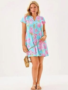 Lilly Pulitzer Ansella Tunic Multi Coral Short-Sleeve Swim Coverup Tunic